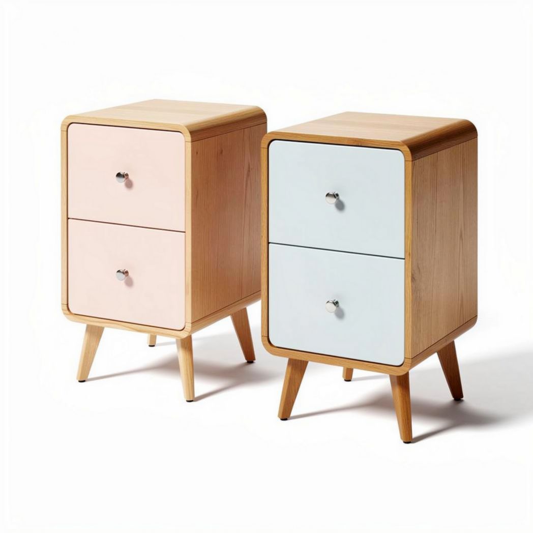 Comò in legno di pioppo con cassetti rosa e azzurro 45 x 35 x 60cm