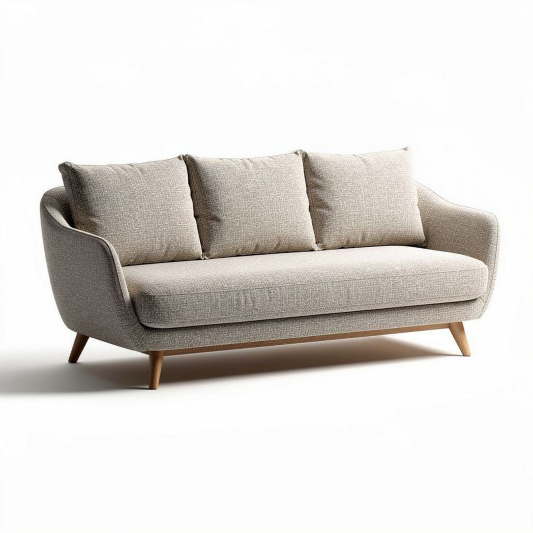 Divano tre posti in tessuto color beige con cuscini sfoderabili 180 x 85 x 75cm