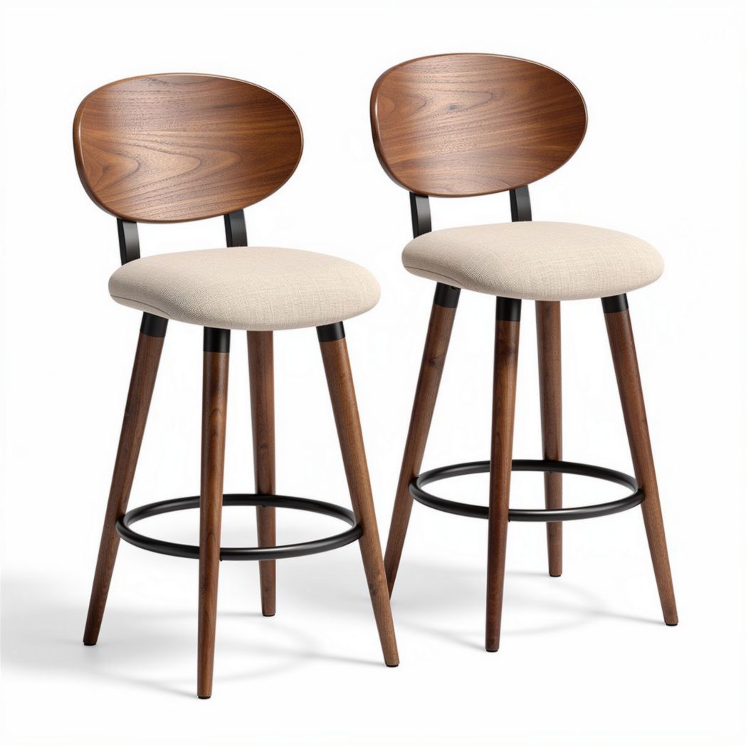 Sgabelli alti con seduta in tessuto beige e struttura in legno scuro 40 x 40 x 90cm