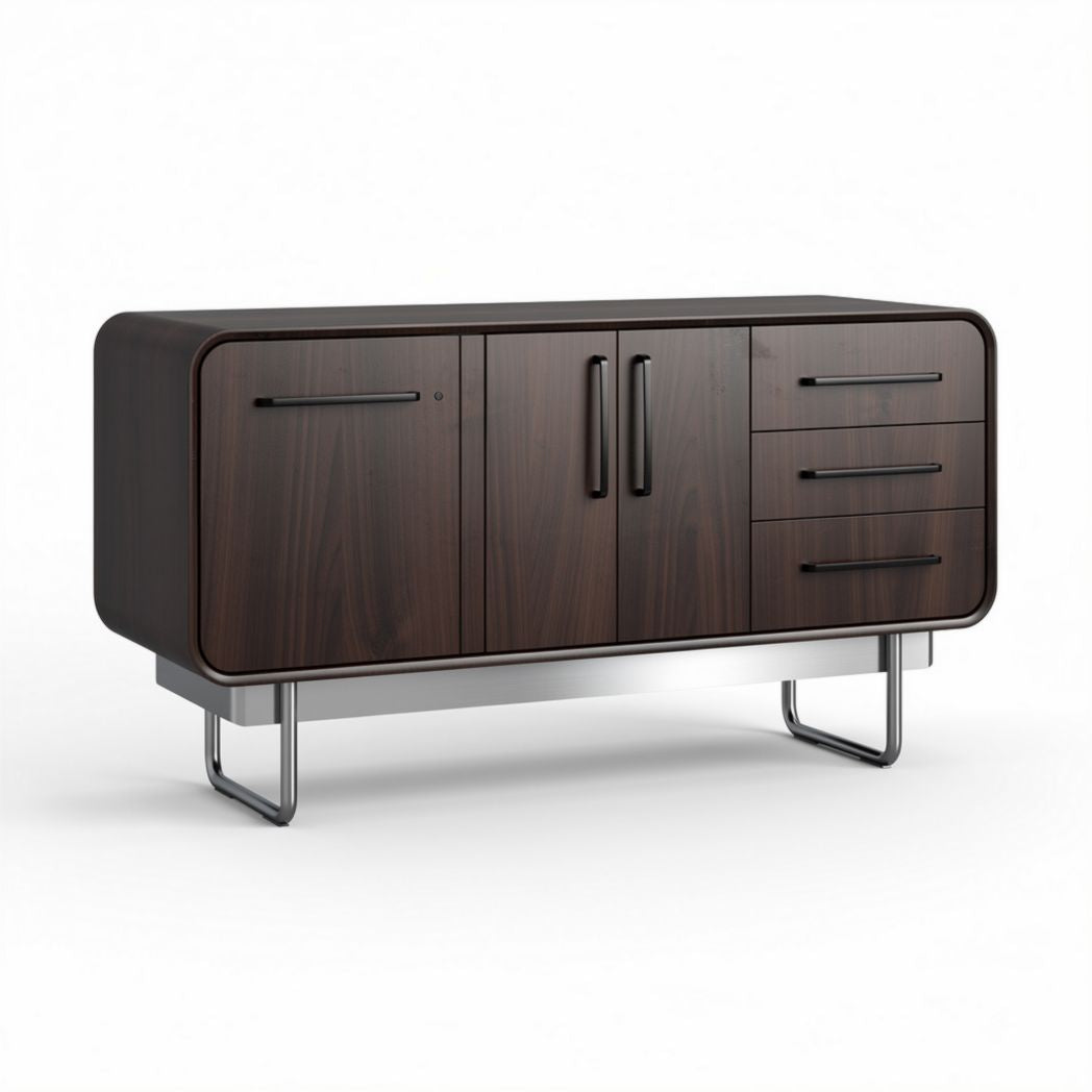 Mobiletto in legno scuro con ante e cassetti dimensioni 150 x 45 x 75cm