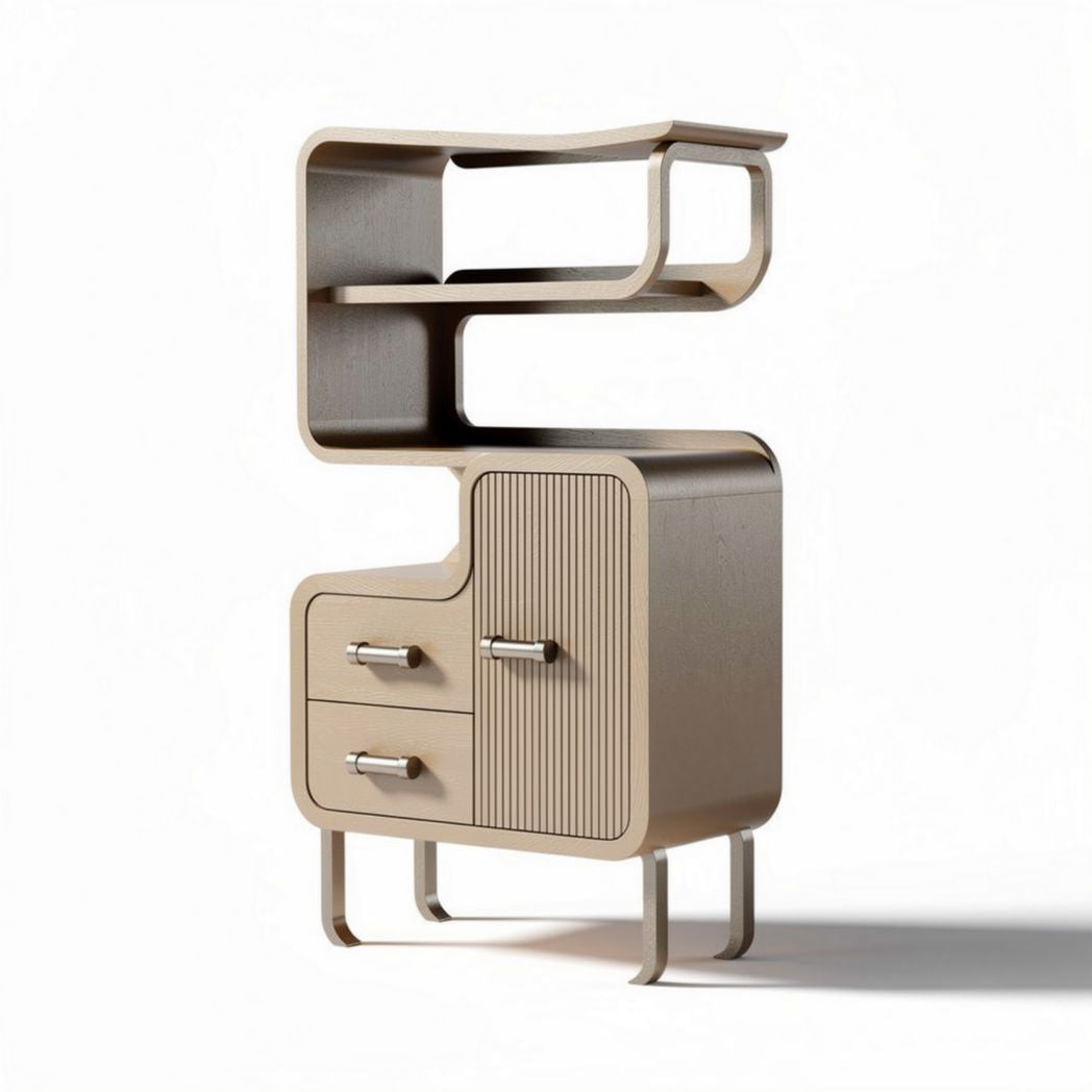 Mobiletto in legno con ripiani e ante a battente 80 x 40 x 120cm colore naturale