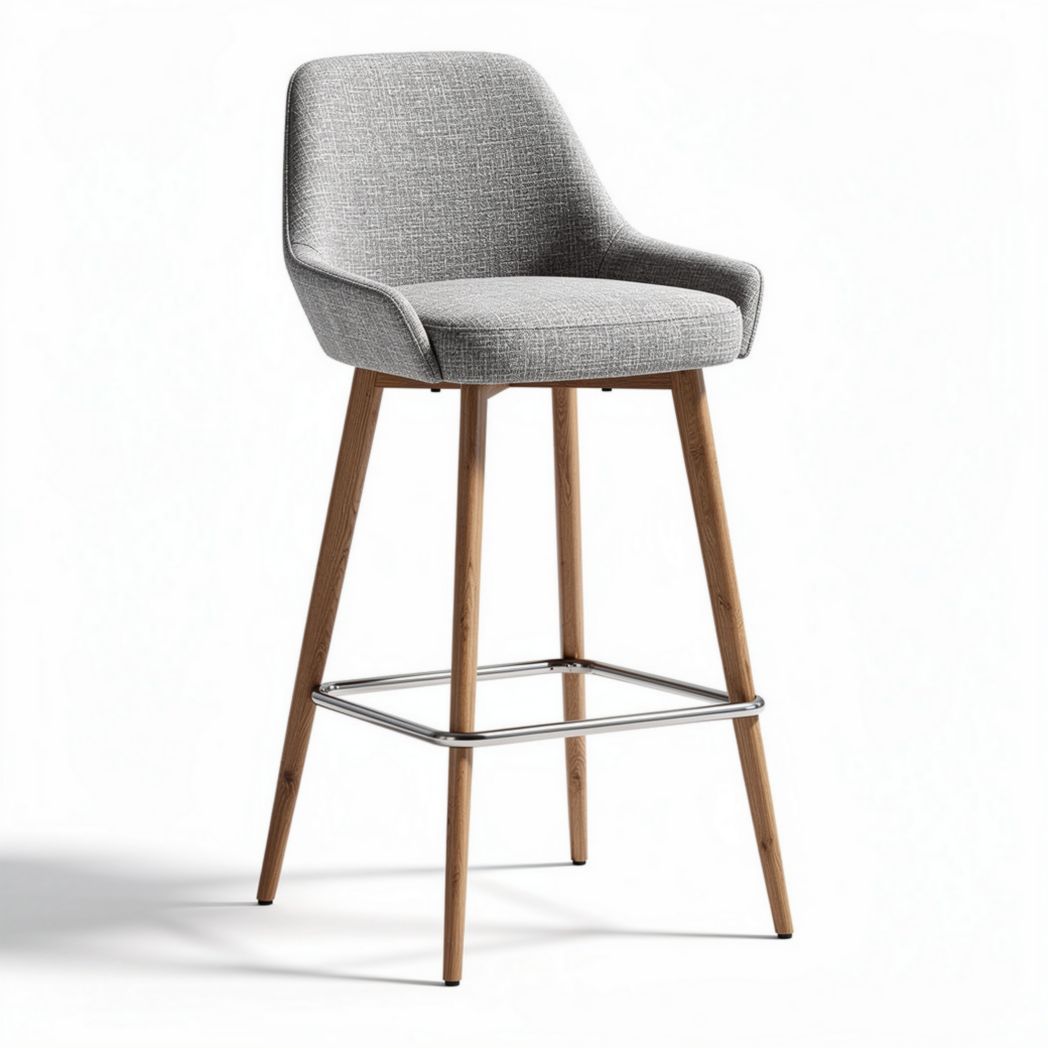 Sgabello da bar in tessuto grigio con gambe in legno 50 x 50 x 100cm