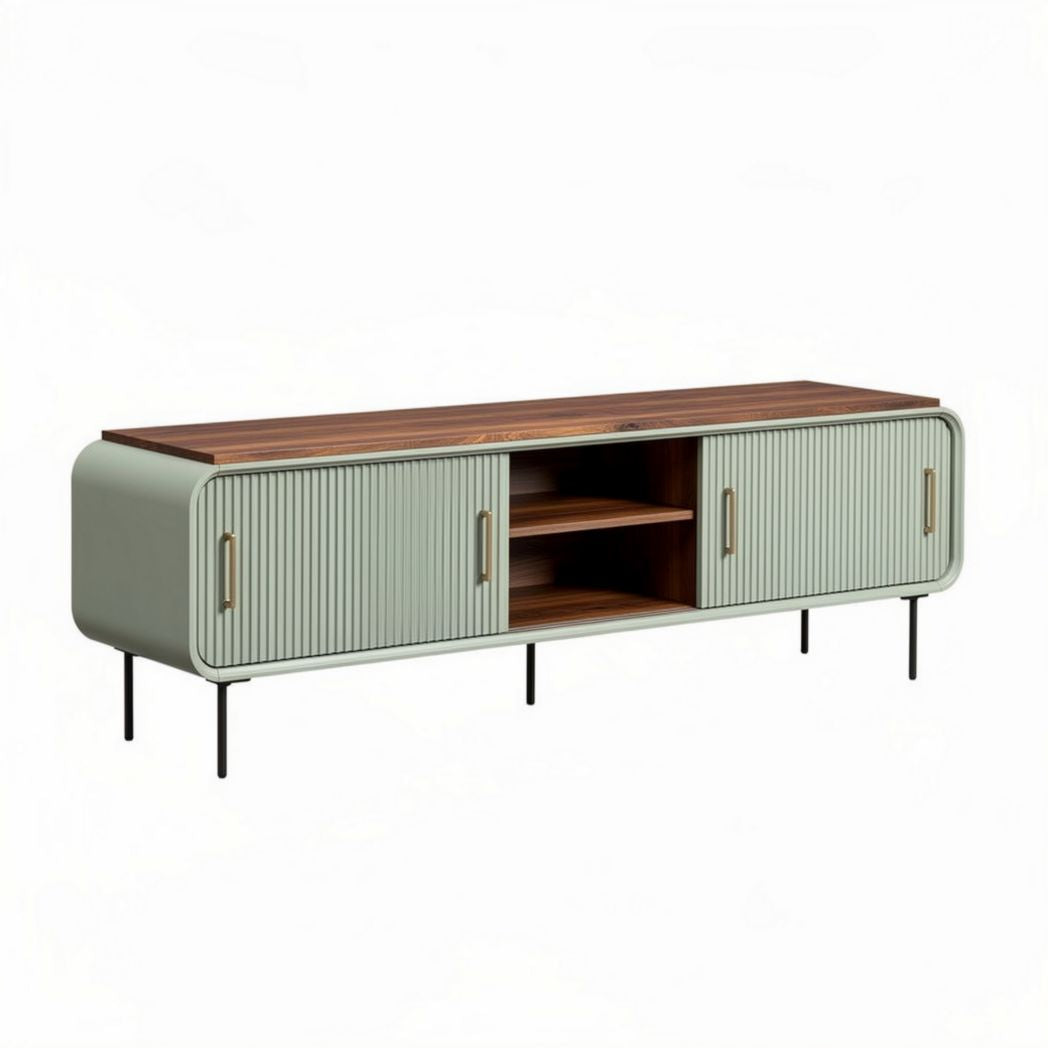 Mobiletto moderno in legno e metallo 160 x 40 x 50cm colore verde e marrone